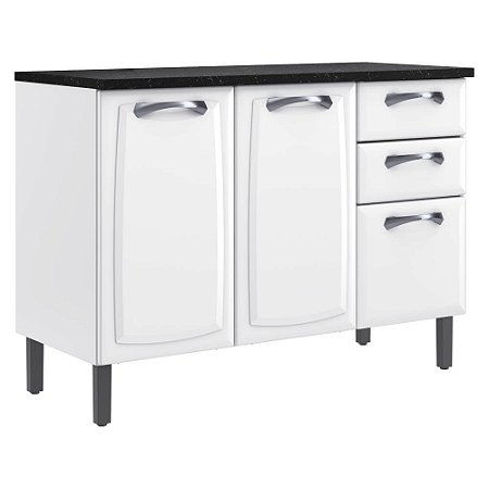 Balcão de Cozinha 120cm com Tampo 3 Portas e 2 Gavetas New Premium Branco Itatiaia