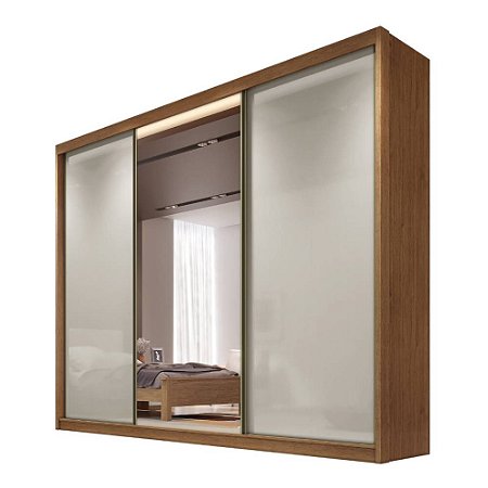 Guarda Roupa Casal 3 Portas Correr 8 Gavetas Sollo Cumaru/Fendi Móveis Novo Horizonte