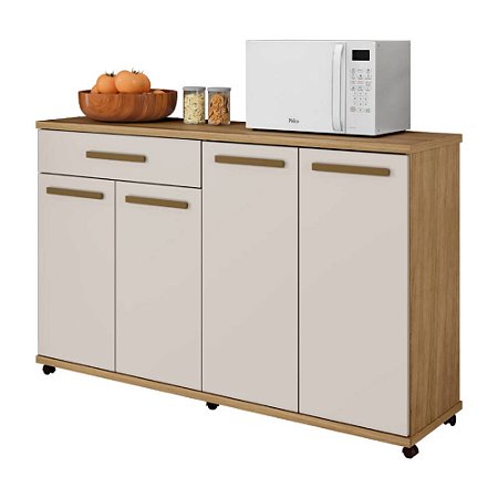 Balcão de Cozinha 4 Portas e 1 Gaveta com Rodízios Campinas Cinamomo/Off White Arte Móveis
