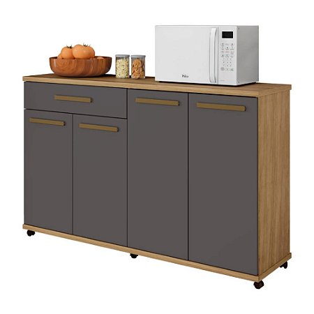 Balcão de Cozinha 4 Portas e 1 Gaveta com Rodízios Campinas Cinamomo/Grafite Arte Móveis