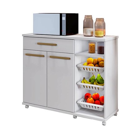 Fruteira 2 Portas 1 Gaveta com 3 Cestos Salinas Branco Arte Móveis