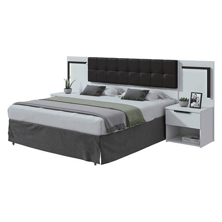 Cabeceira 1,60 com Mesas Laterais Calitan Branco/Preto Fosco Móveis Lopas