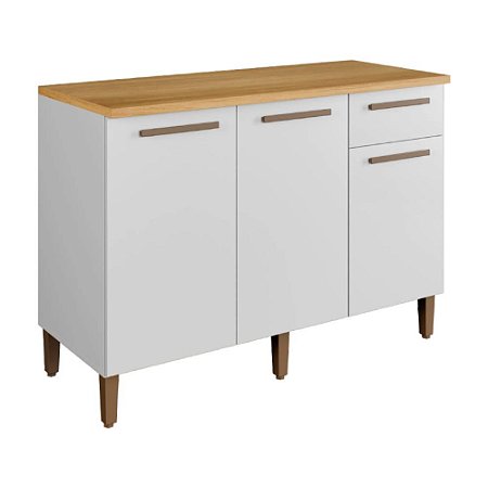 Balcão de Cozinha 3 Portas 1 Gaveta com Pés Altos Imperial Master Branco Arte Móveis