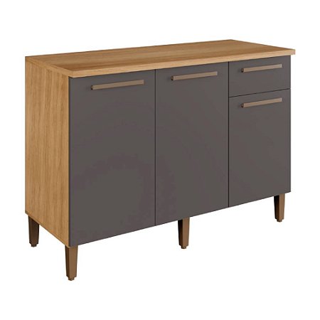 Balcão de Cozinha 3 Portas 1 Gaveta com Pés Altos Imperial Master Cinamomo/Grafite Arte Móveis