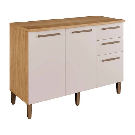 Balcão de Cozinha 3 Portas 2 Gavetas Diamante Master Cinamomo/Off White Arte Móveis