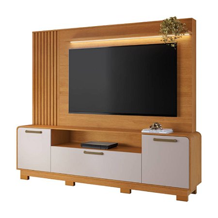 Home com LED e Portas Apego Cinamomo/Off White JCM Móveis