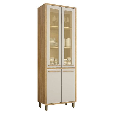 Paneleiro com Vidro 4 Portas Cinamomo/Off White Torino Valdemóveis