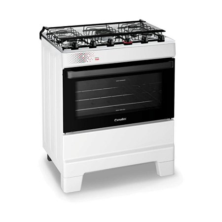 Fogão 5 Bocas com Tampo de Vidro e Forno 84L Ideal Top Branco Esmaltec