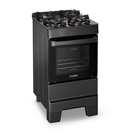 Fogão 4 Bocas com Forno 50L e Mesa de Vidro Ideal Top Glass Preto Esmaltec