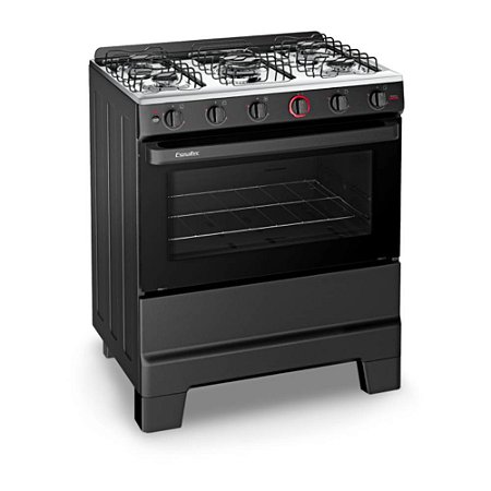 Fogão 5 Bocas com Super Chama e Forno 84L Ideal Super Preto Esmaltec