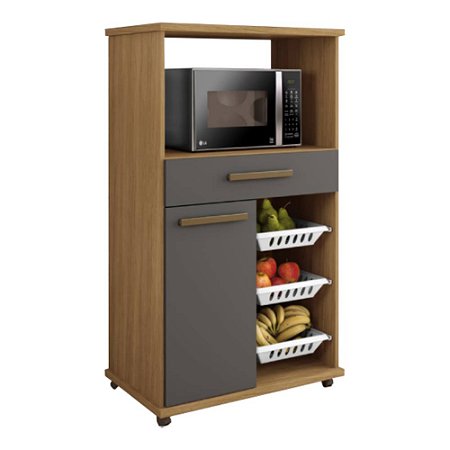 Fruteira 1 Porta 1 Gaveta com Nicho e Cestos Fortaleza Cinamomo/Grafite Arte Móveis