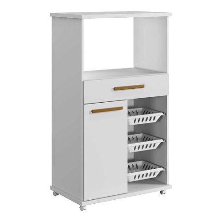 Fruteira 1 Porta 1 Gaveta com Nicho e Cestos Fortaleza Branco Arte Móveis