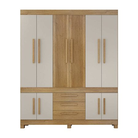 Guarda Roupa 10 Portas 3 Gavetas Cinamomo/Off White Bem Te Vi Valdemóveis