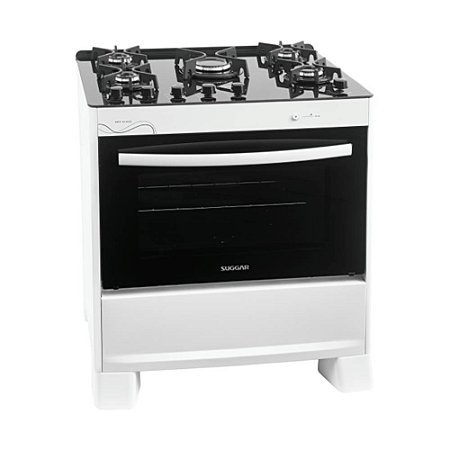 Fogão 5 Bocas com Mesa de Vidro e Forno 90L Neo Glass Branco Suggar