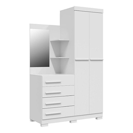 Guarda Roupa Solteiro 2 Portas 4 Gavetas com Espelho Melissa Branco Flex ACP Móveis
