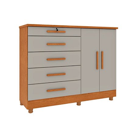 Cômoda Istambul 5 Gavetas 1 Porta Cinamomo/Off White Tcil