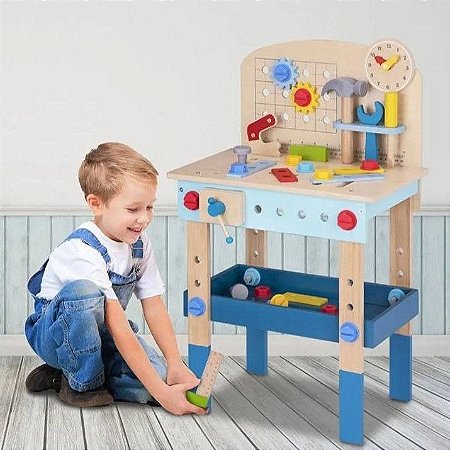 Brinquedo Bancada De Ferramentas Infantil Madeira 41 Peças