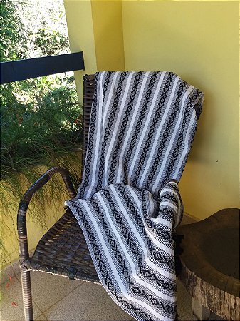 Colcha Algodão Tear Trabalhado Queen Decorada Preto e Branco 2,20x2,40m