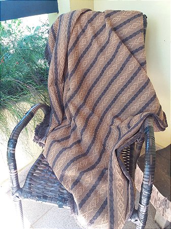 Colcha Algodão Tear Trabalhado Queen Decorada Marrom e Caramelo 2,20x2,40m