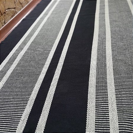 Tapete Tear Algodão Listrado Cru e Preto 1,90x2,35m