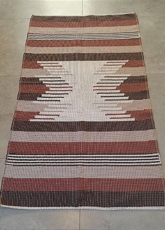 Tapete Algodão Tear Bico Cru Tijolo e Café 0,85x1,60m