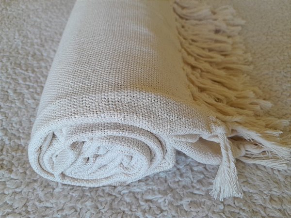 Manta Algodão Tear Solteiro Mesclada Cru Boho 1,40x2,20m