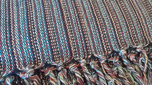 Manta Algodão Tear Solteiro Listrada Vinho e Marrom 1,30x2,20m