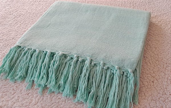 Manta Sofá Algodão Tear Solteiro Menta Liso 1,40x2,20m
