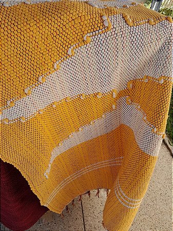 Tapete Tear Fio Malha Algodão Amarelo e Cru 0,75x1,40m
