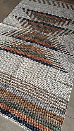 Tapete Algodão Tear Bico Cru Cinza Tijolo e Azul 0,80x1,50m
