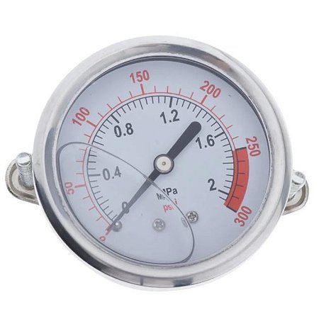 Manometro de 2 e 1/2"  em aço inox 304 em painel - conexão traseira de 1/4" - 0 à 200 PSI ou 13 BAR/KGF