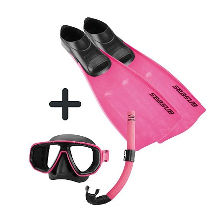 Kit Mergulho Pé De Pato E Snorkel Nadadeira Respirador - Rosa