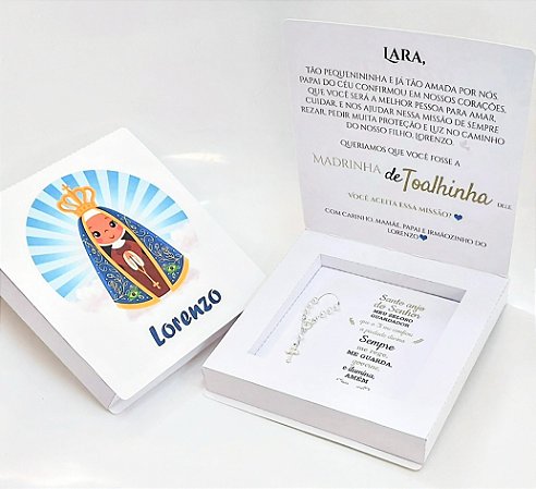 Convite Padrinhos de Batismo com Mini Terço