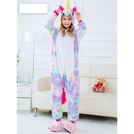 Pijama Unicórnio Estrelado Infantil Adulto Macacão Kigurumi Cosplay Modinha Manga longa