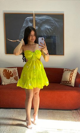 Vestido Mavi Curto Verde Lima Bordado