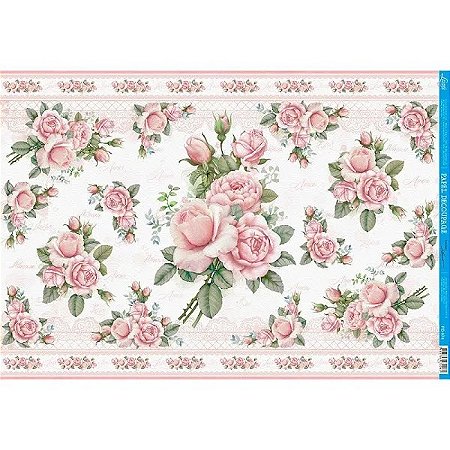 PAPEL PARA DECOUPAGE PD-975 - ROSAS FUNDO CLARO - LITOARTE