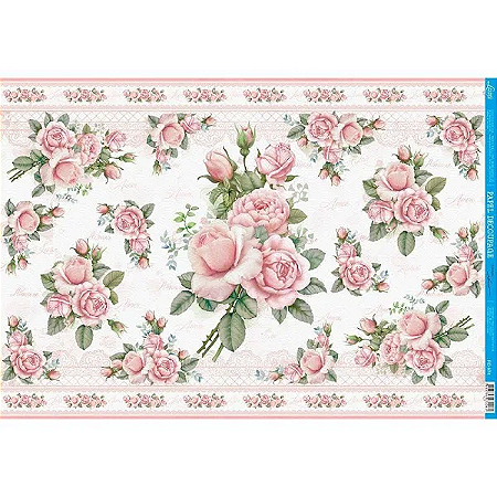 Papel para Decoupage Litoarte  - PD -974- Rosas Fundo Claro