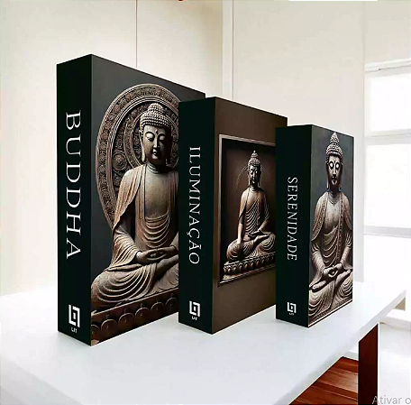 Caixa Decorativa Falso Livro - BUDA - kit com 3