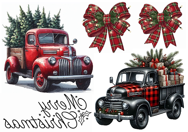 Hidro Transfer-Decalque - Caminhonetes e Laços de Natal - -artebrentan