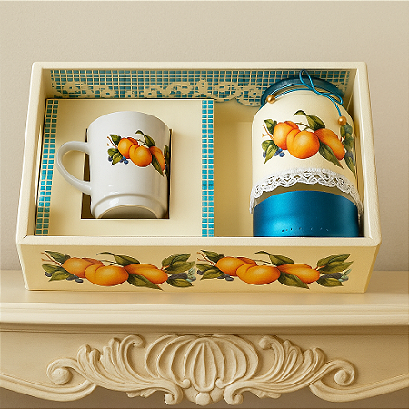 Bandeja Kit Xícara e Pote - Pêssegos