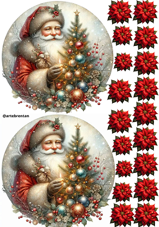 Adesivo Papai Noel e Flores -