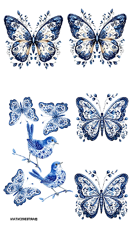 Hidro Transfer - Decalque - Borboletas Azuis