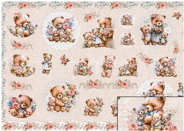 Papel de Seda PSL-012 - Coleção Família Urso