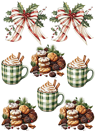 Hidro Transfer Decalques - Xícaras e Cookies - Coleção Natal