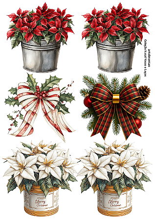 Hidro Transfer Decalques - Vasos e Laços - Coleção Natal