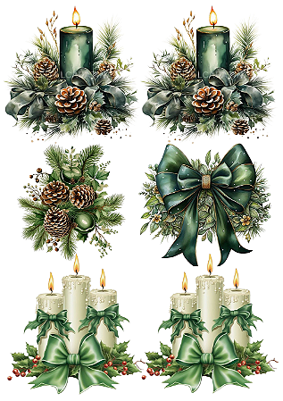 Hidro Transfer Decalques - Velas e Laços Verde