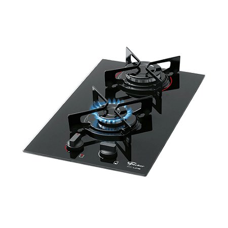 Cooktop À Gás 2 Bocas Fischer Fit Line Mesa Vidro Preto - Bivolt