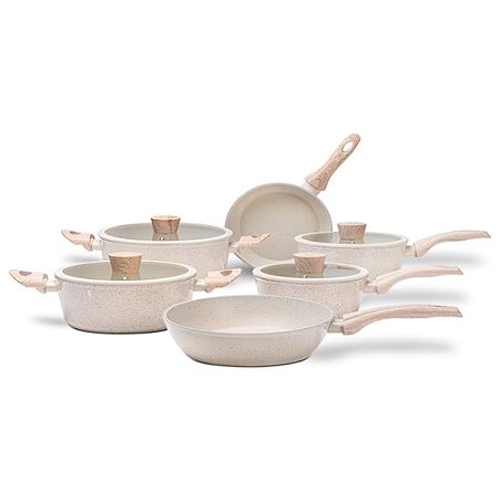 Jogo De Panelas Brinox Antiaderente 6 peças Ceramic Life Sirius Indução - Vanilla