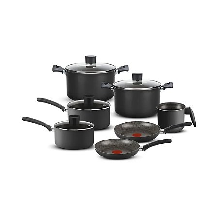 Jogo de Panelas Rochedo Facilita Cinza 7 Peças