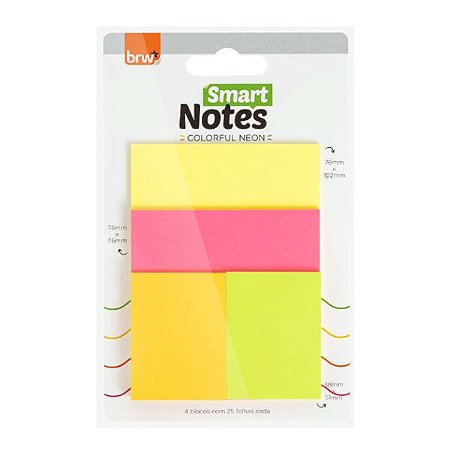Bloco Adesivo Smart Notes Colorful Neon Brw